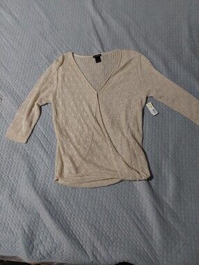 New Directions belk Open-Knit V-Neck Sweater - Beige
